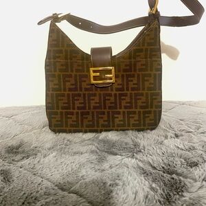 Fendi Brown and Gold Monogram Shoulder Bag